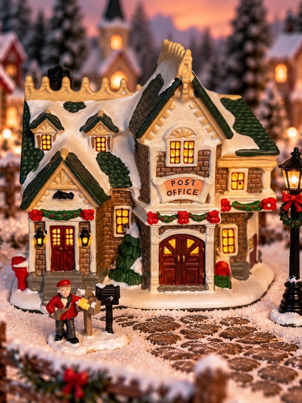 Enchanted Christmas Village Post Office Lighted Porcelain 2008 w/ Accessories